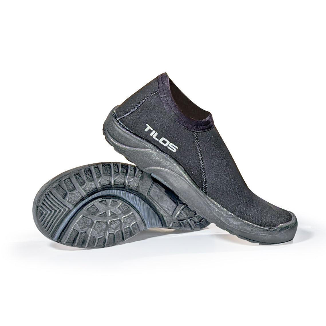 Tilos 3mm Low Cut Molded Vulcanized Sole Beach Boot in black — dive boot showing neoprene upper and rubber sole