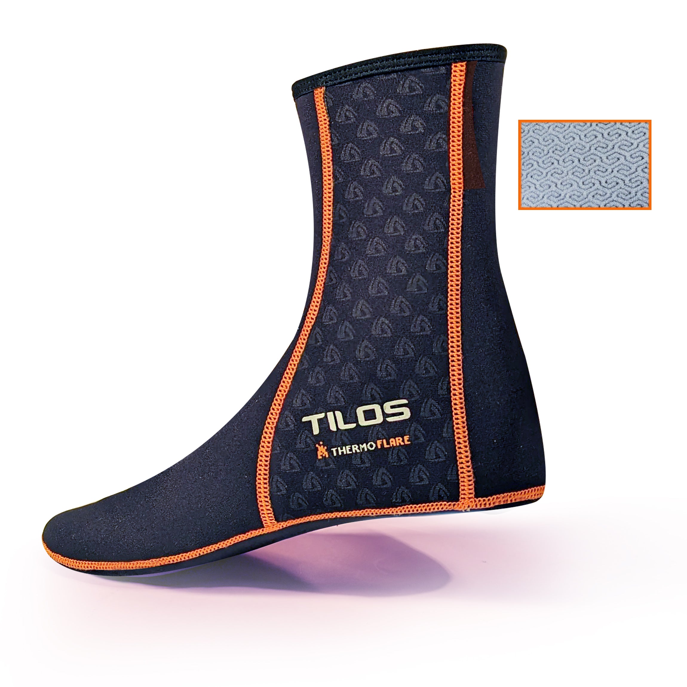 Tilos 1mm Thermoflare Socks in black — water sock showing neoprene upper and sole