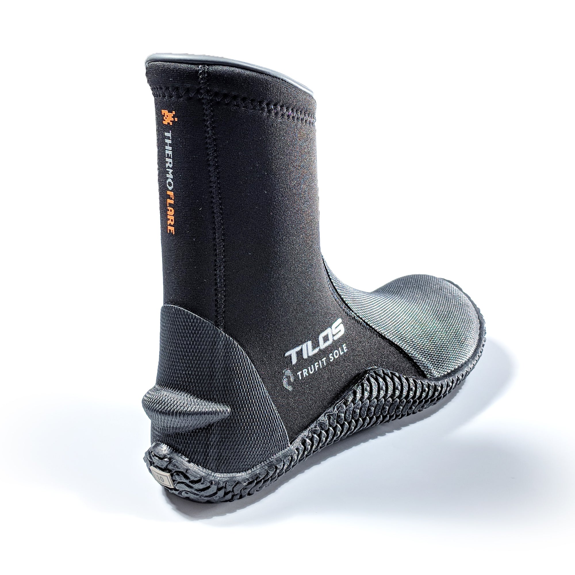Tilos 5mm Thermoflare Semi-Dry Trufit Boot in black — side profile