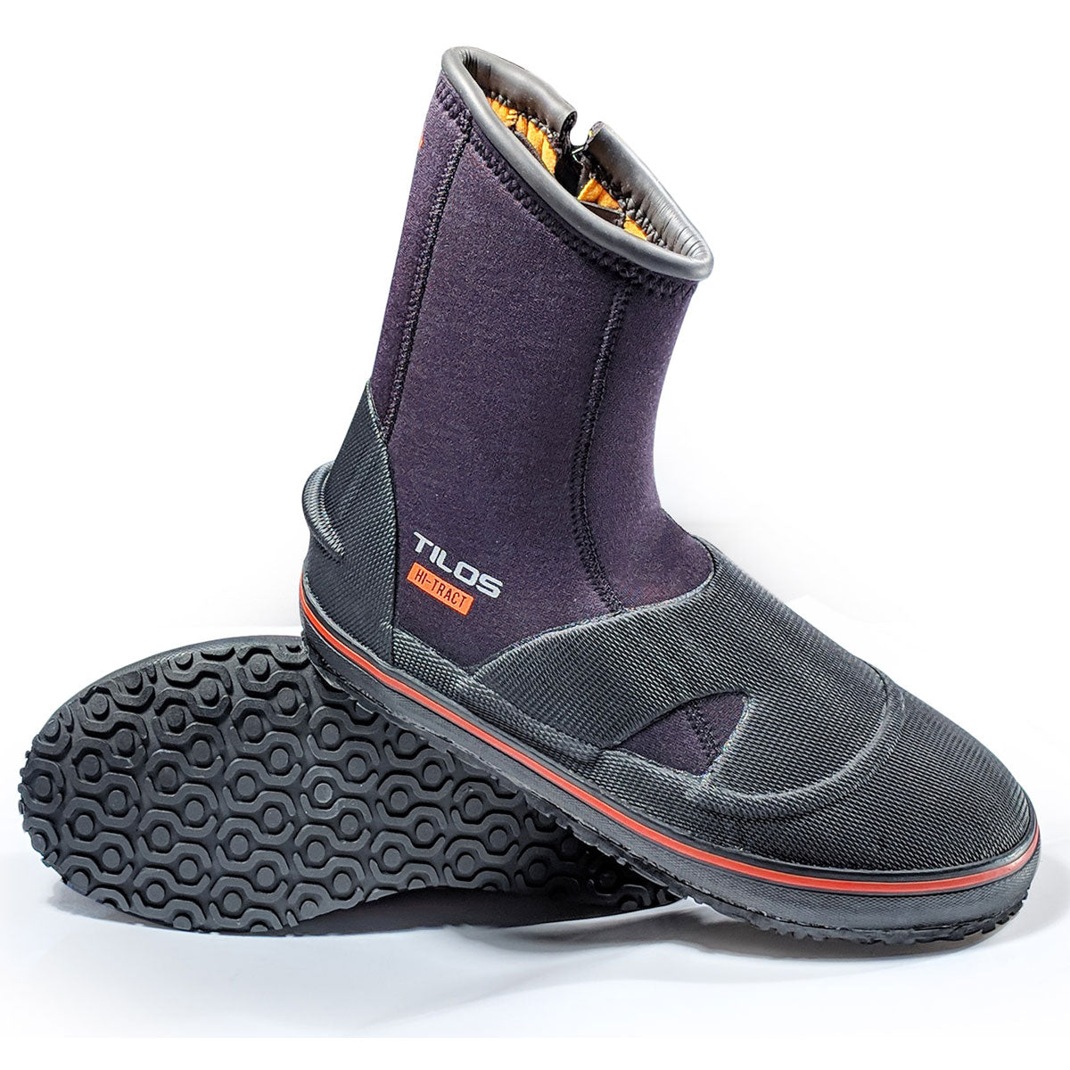 Tilos 6mm Thermowall Hi-Tract Semi-Dry Boots in black — dive boot showing neoprene upper and rubber sole