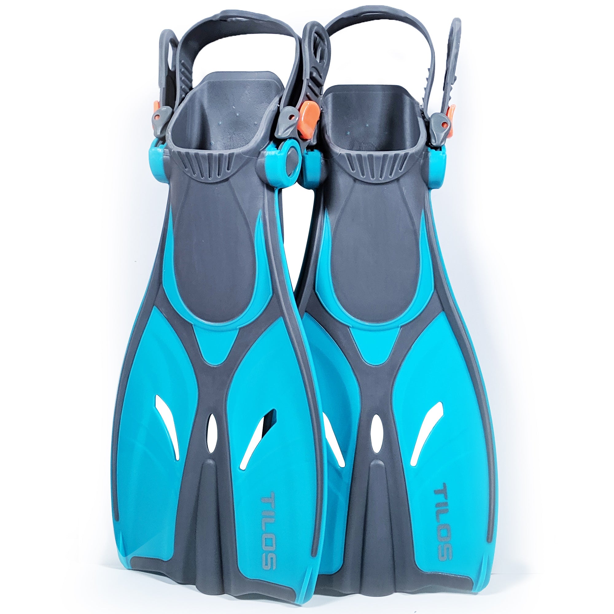 Tilos Kids Jovie Open Heel Snorkeling Fin in green — kids fin showing blade and adjustable foot pocket