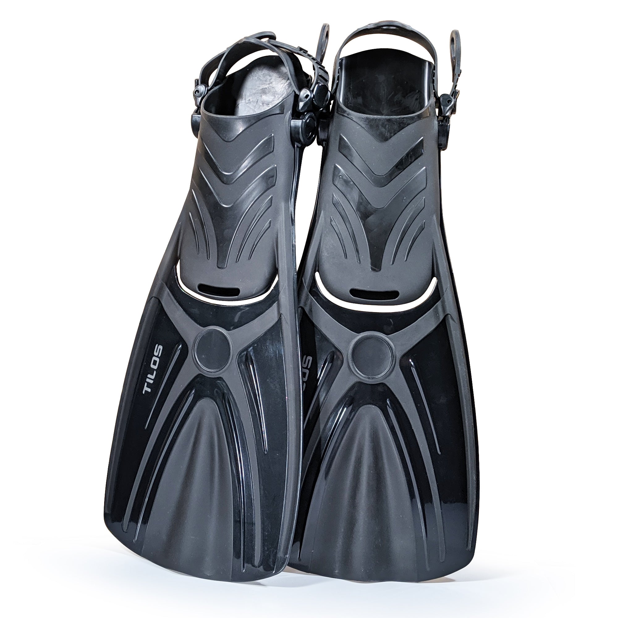 Tilos Aubade Open Heel Fin in black — open heel fin, front view showing blade and foot pocket