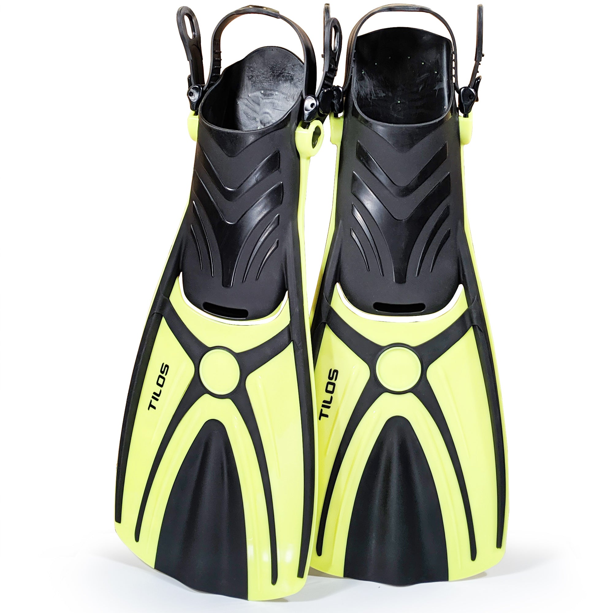 Tilos Aubade Open Heel Fin in yellow — open heel fin, front view showing blade and foot pocket