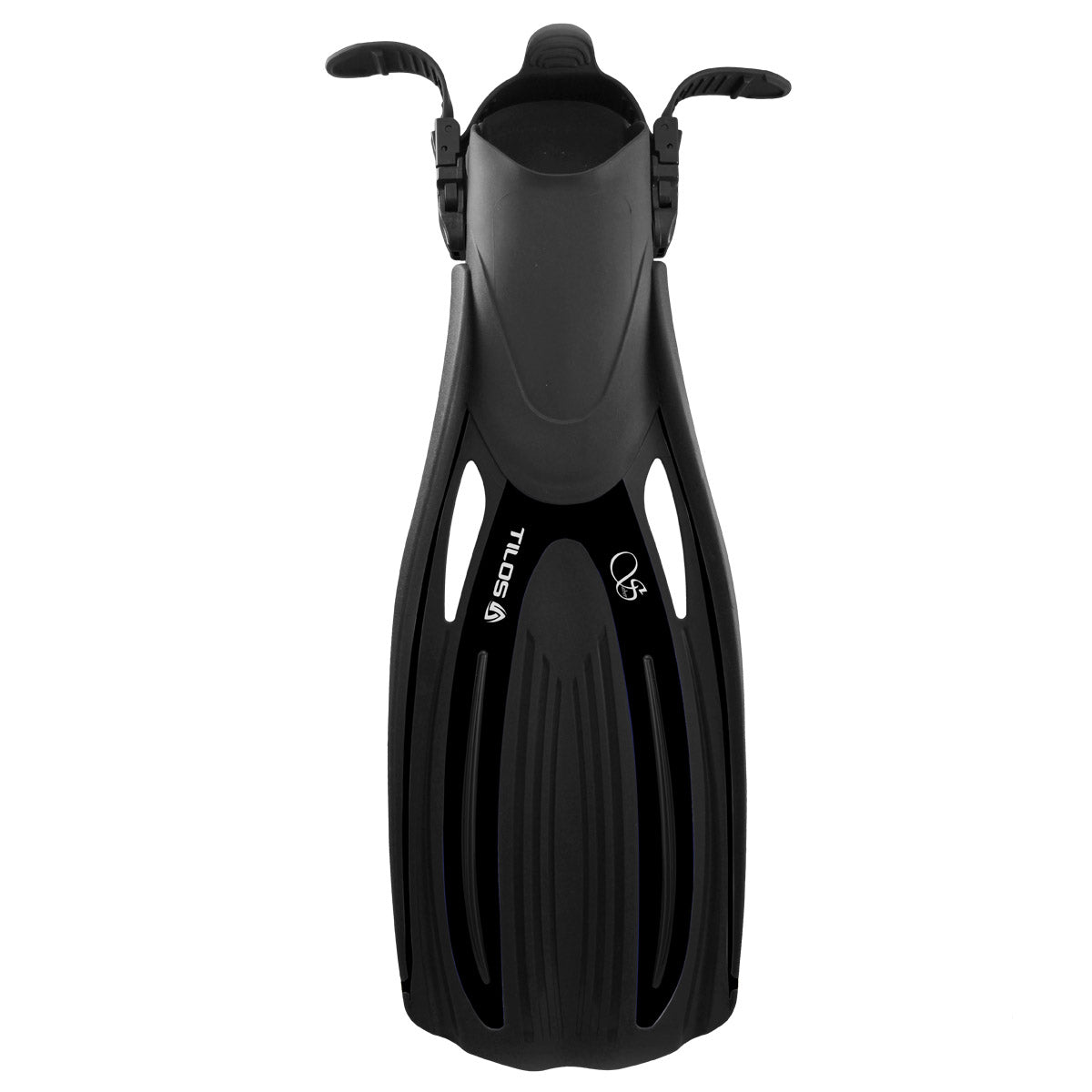 Tilos Saber Open Heel Fin in black — open heel fin, front view showing blade and foot pocket