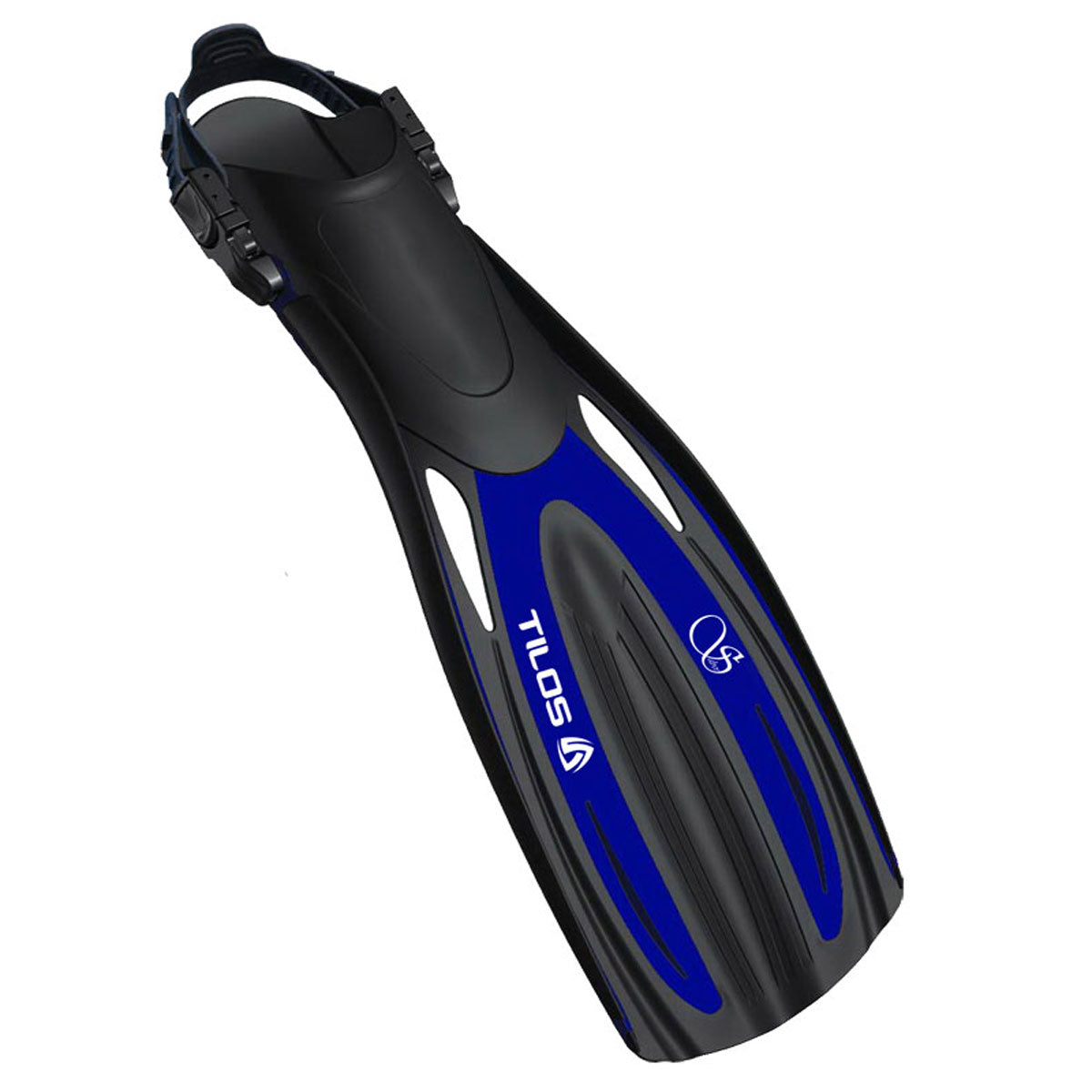 Tilos Saber Open Heel Fin in blue — open heel fin, front view showing blade and foot pocket