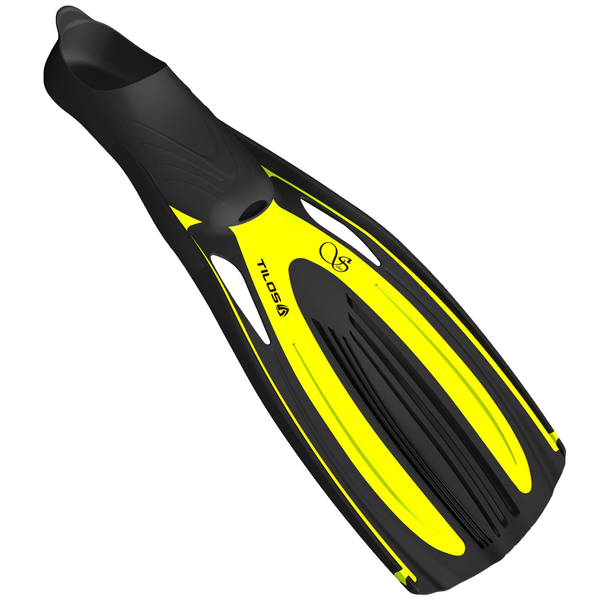 Tilos Saber Full Foot Fin in yellow — full foot fin showing blade and foot pocket
