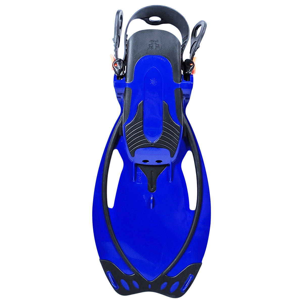 Tilos Vulcan Jr Open Heel Fin in blue — kids fin showing blade and adjustable foot pocket
