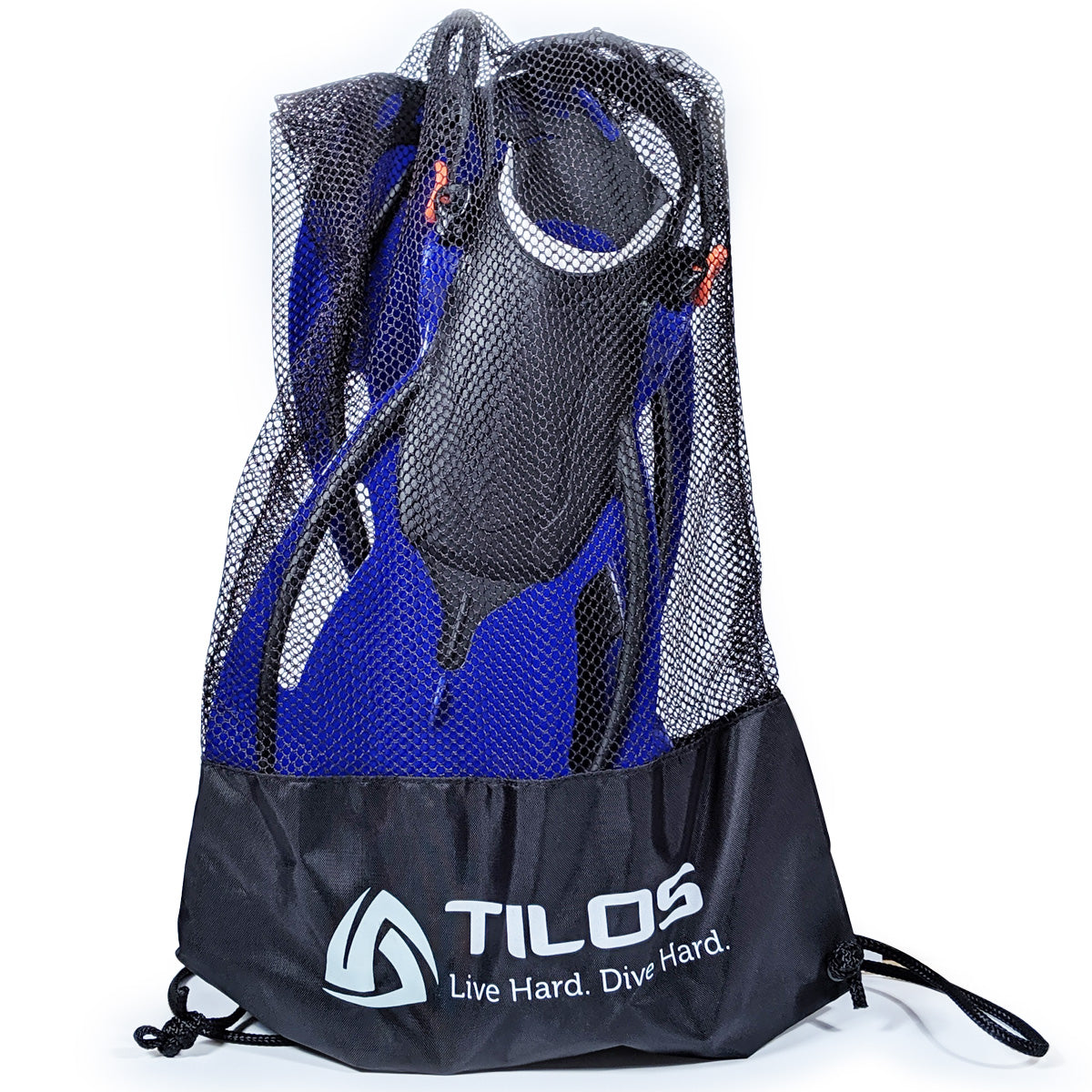 Tilos Vulcan Jr Open Heel Fin in blue — kids fin showing blade and adjustable foot pocket