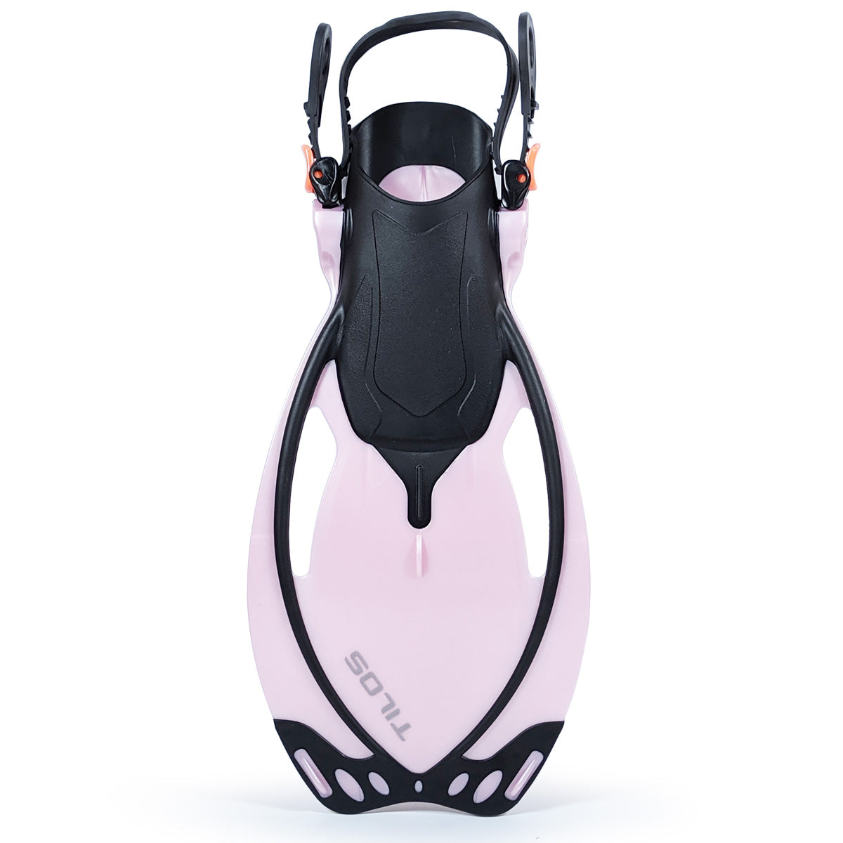Tilos Vulcan Jr Open Heel Fin in pink — kids fin showing blade and adjustable foot pocket