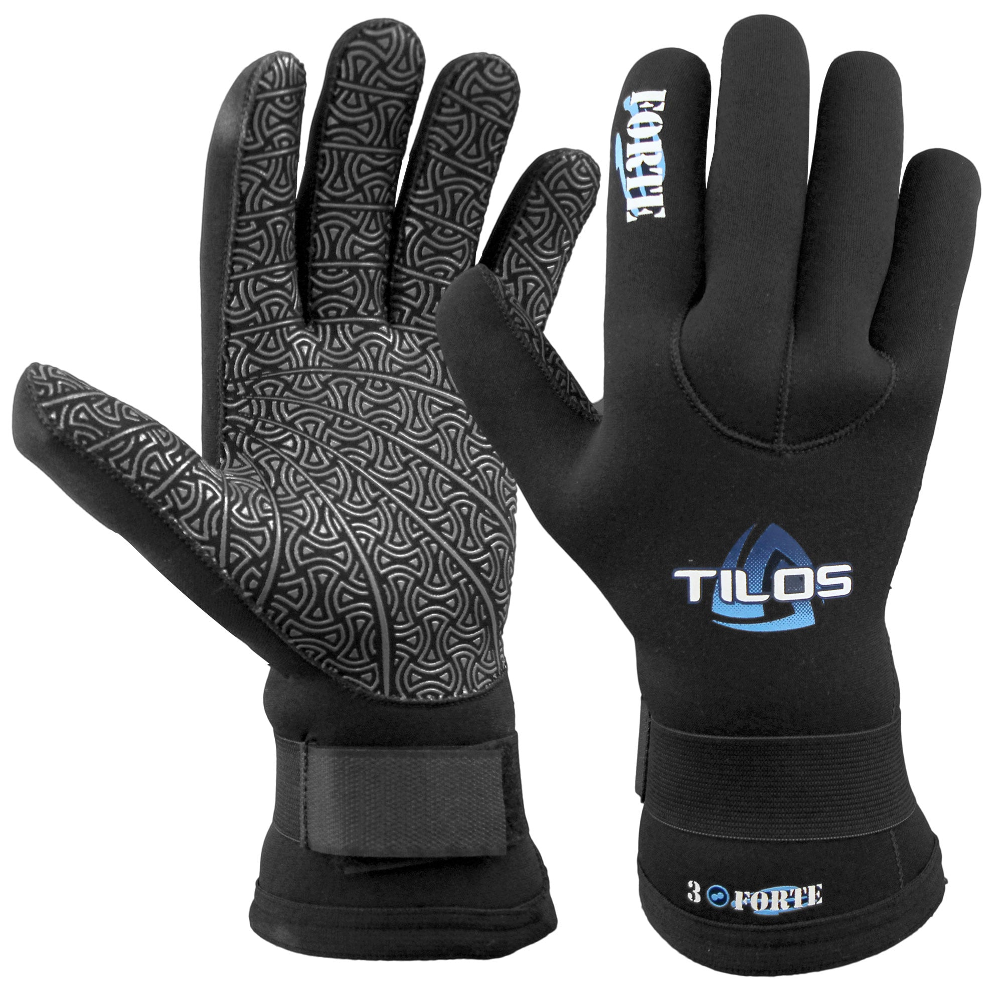 Tilos 3mm Forte Velcro Glove — neoprene dive glove, back of hand view