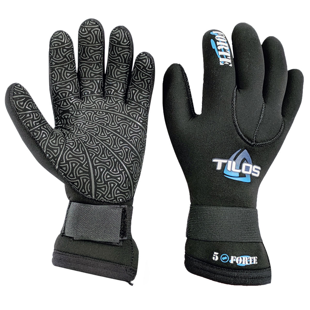 Tilos 5mm Titanium Velcro Glove in black — neoprene dive glove, back of hand view