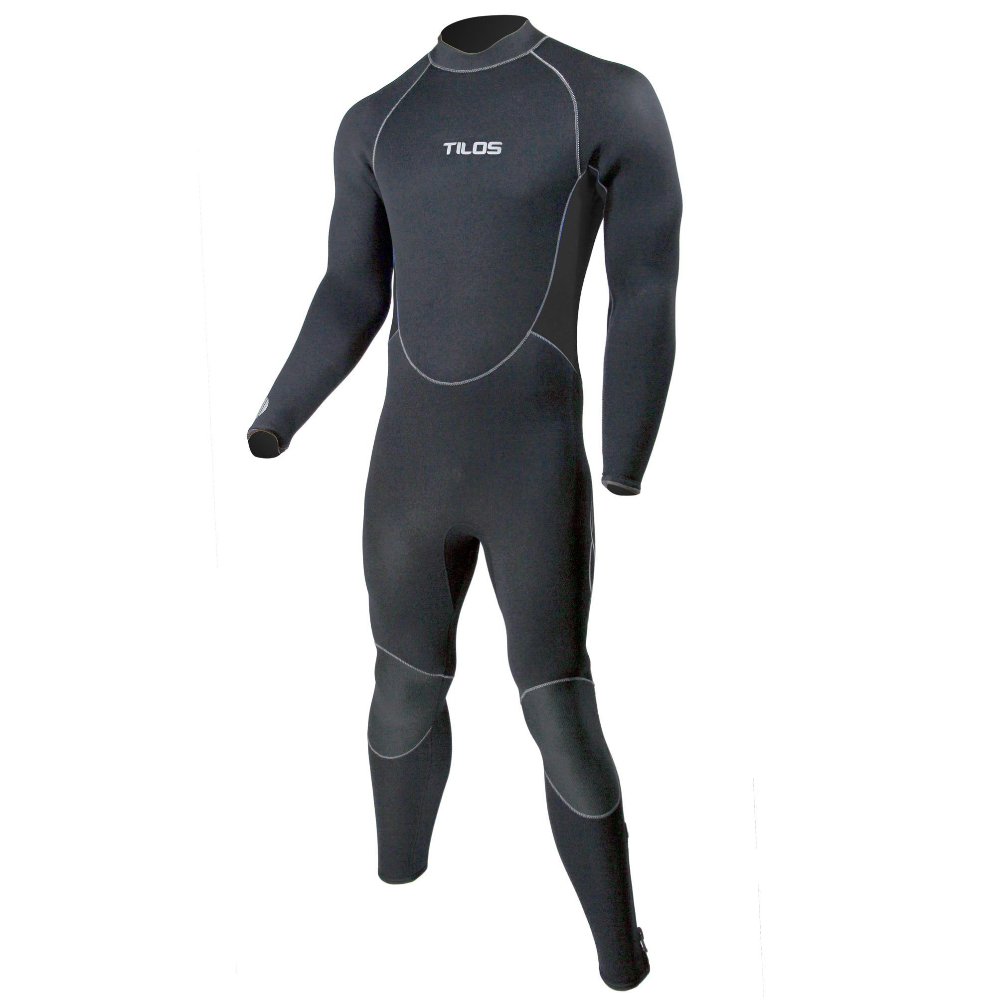Tilos 5/4mm Semi-Dry Seal Suit in black — mens wetsuit front view