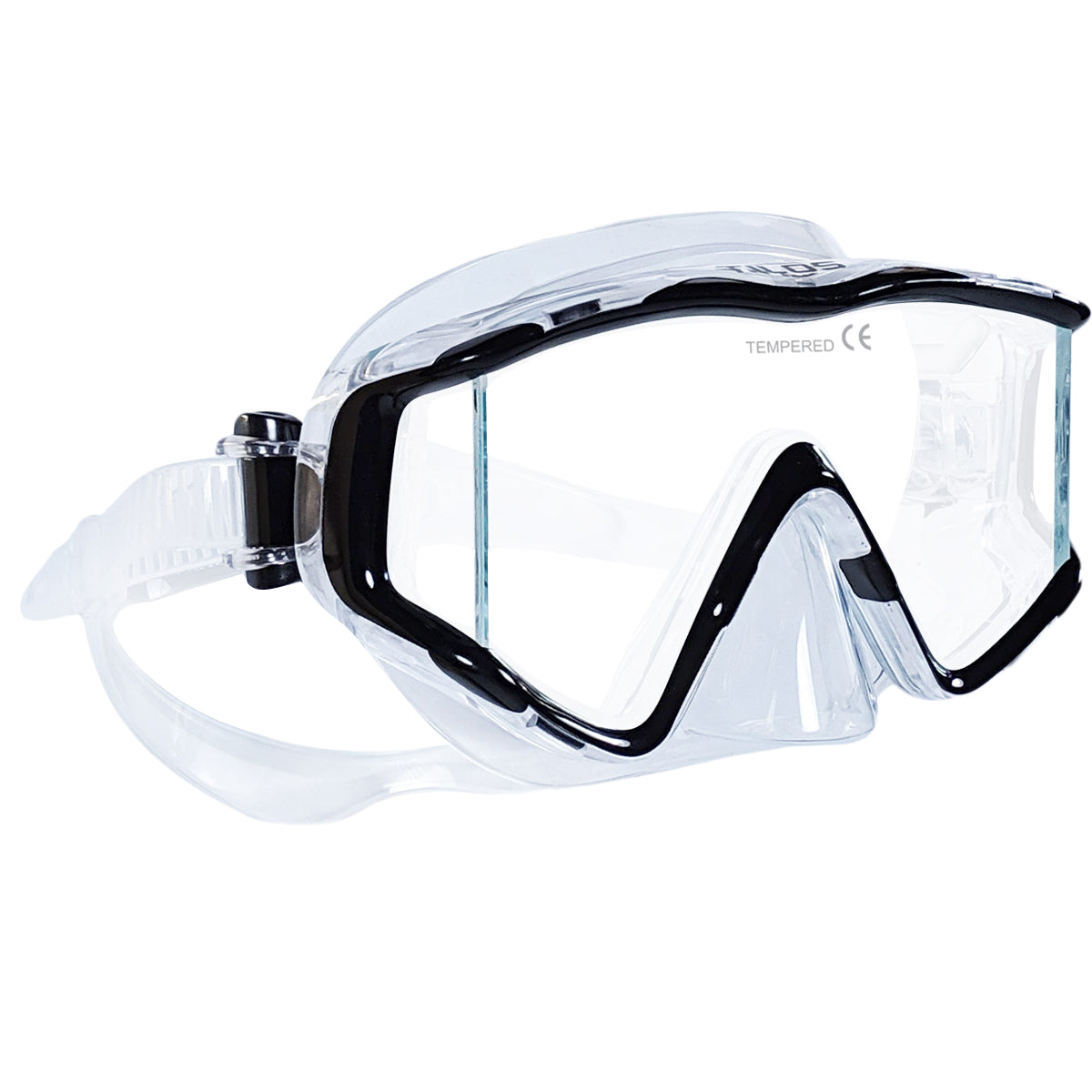 Tilos Single Lens Panoramic SG Mask in black — front view showing lens and silicone skirt