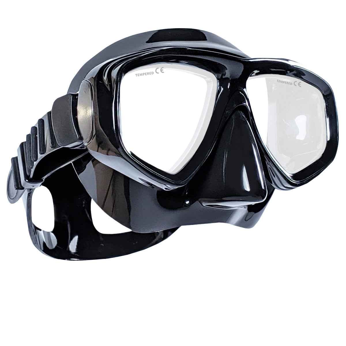 Tilos Fantasia Dual Lens Snorkel Mask in black — front view showing lens and silicone skirt