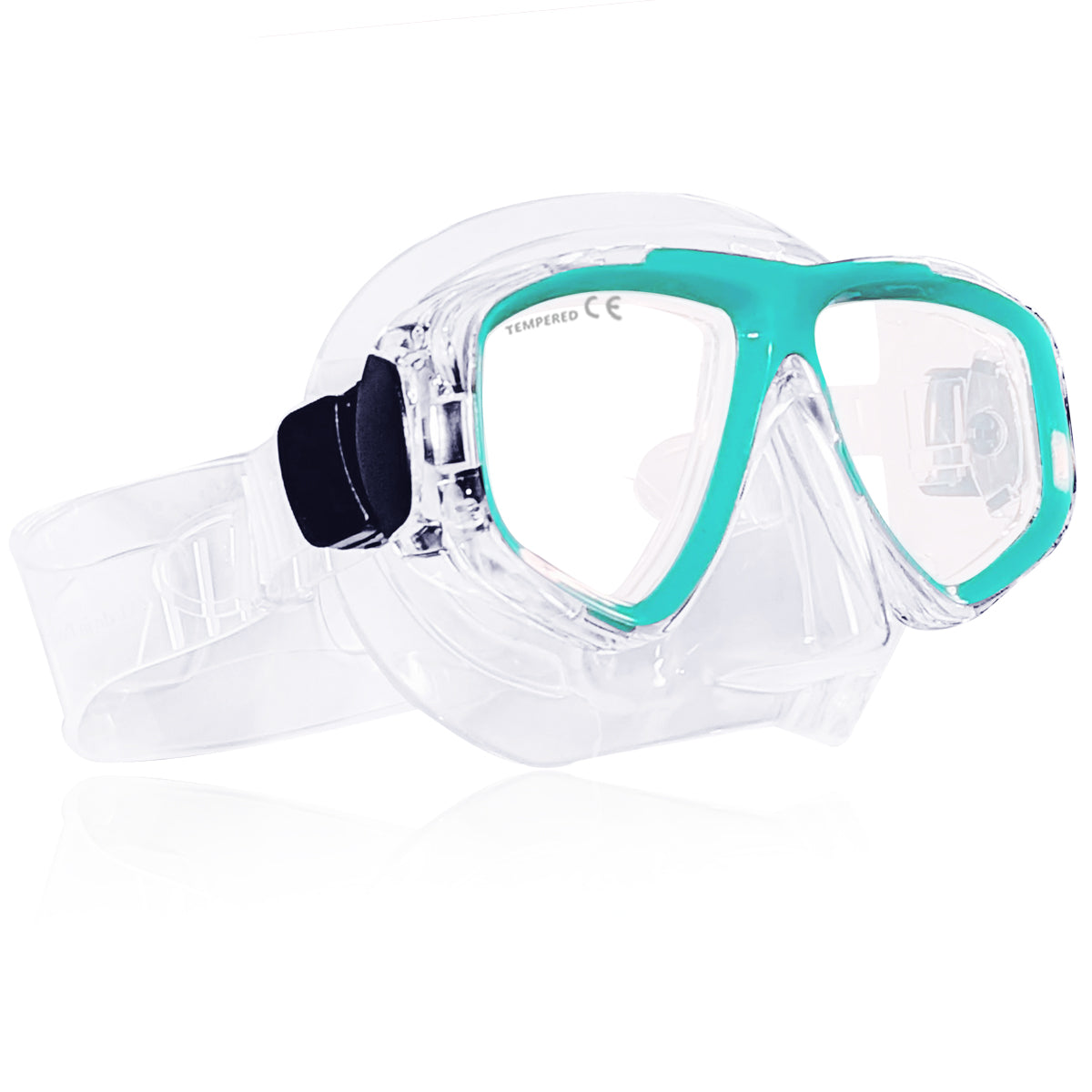 Tilos Fantasia Dual Lens Snorkel Mask in green — front view showing lens and silicone skirt