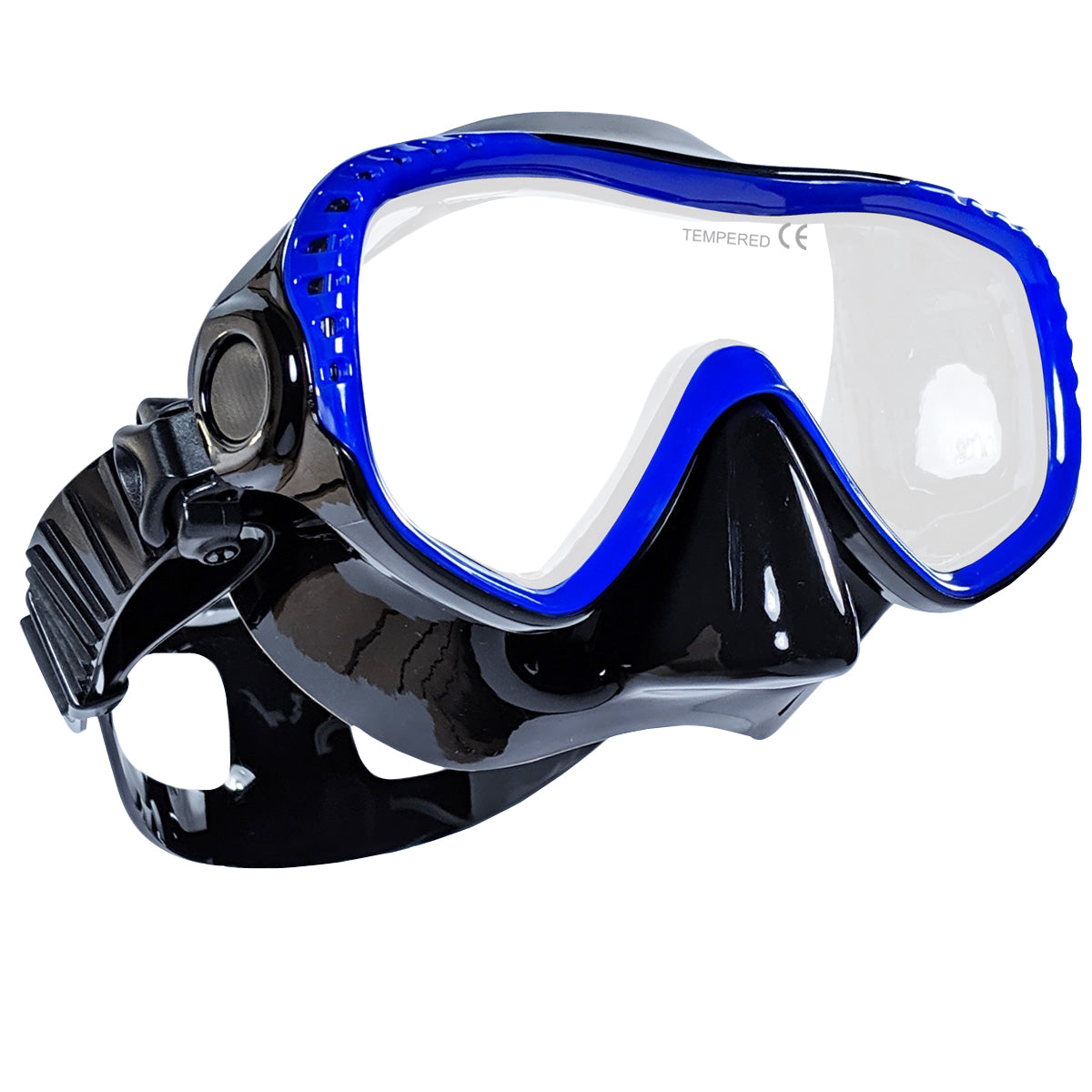 Tilos Visionary II Mask in blue — front view showing lens and silicone skirt
