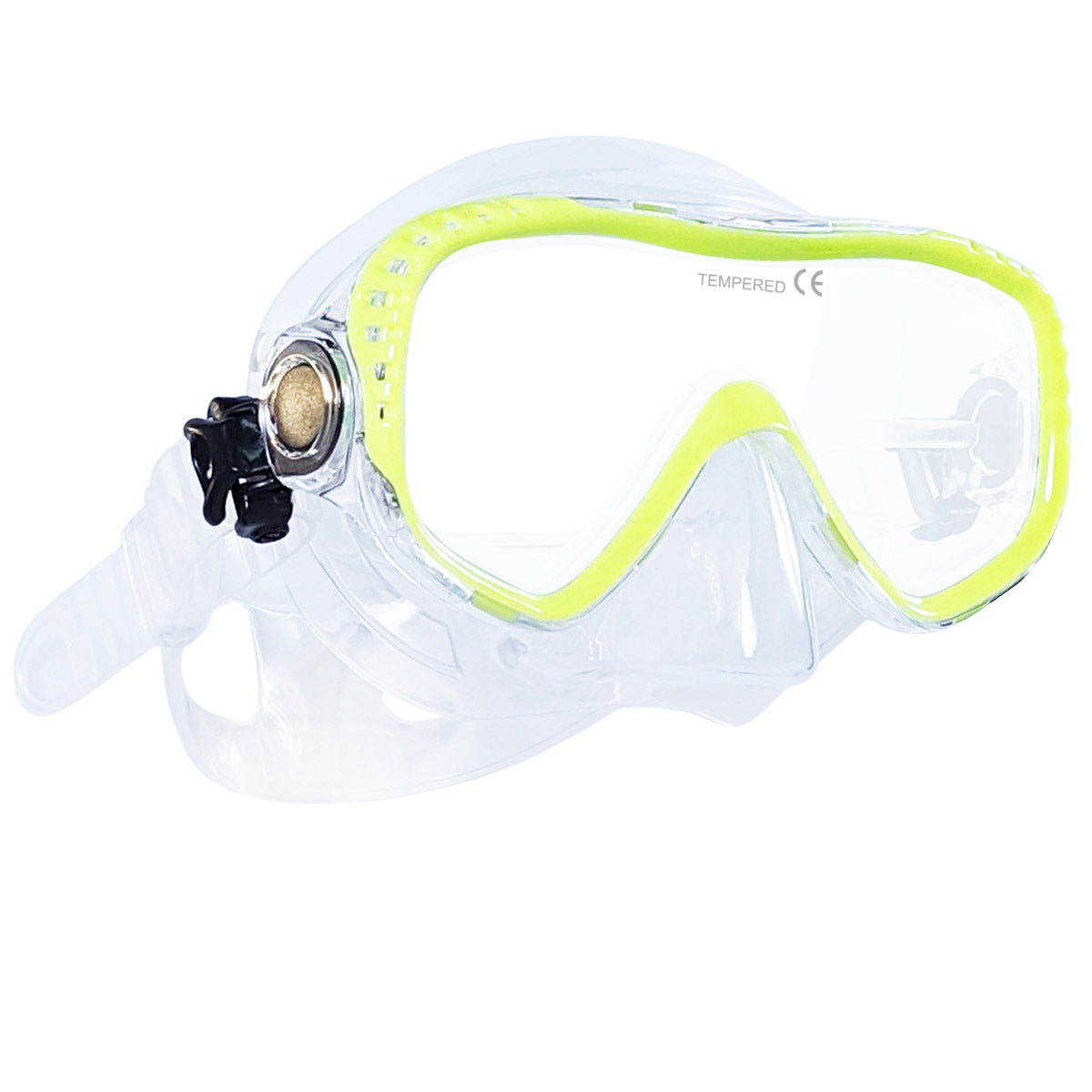 Tilos Visionary II Mask in yellow — front view showing lens and silicone skirt