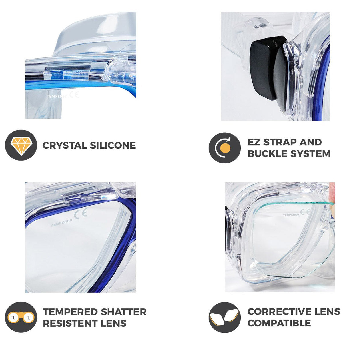 Tilos Universal Plus Dive Mask — front view showing lens and silicone skirt