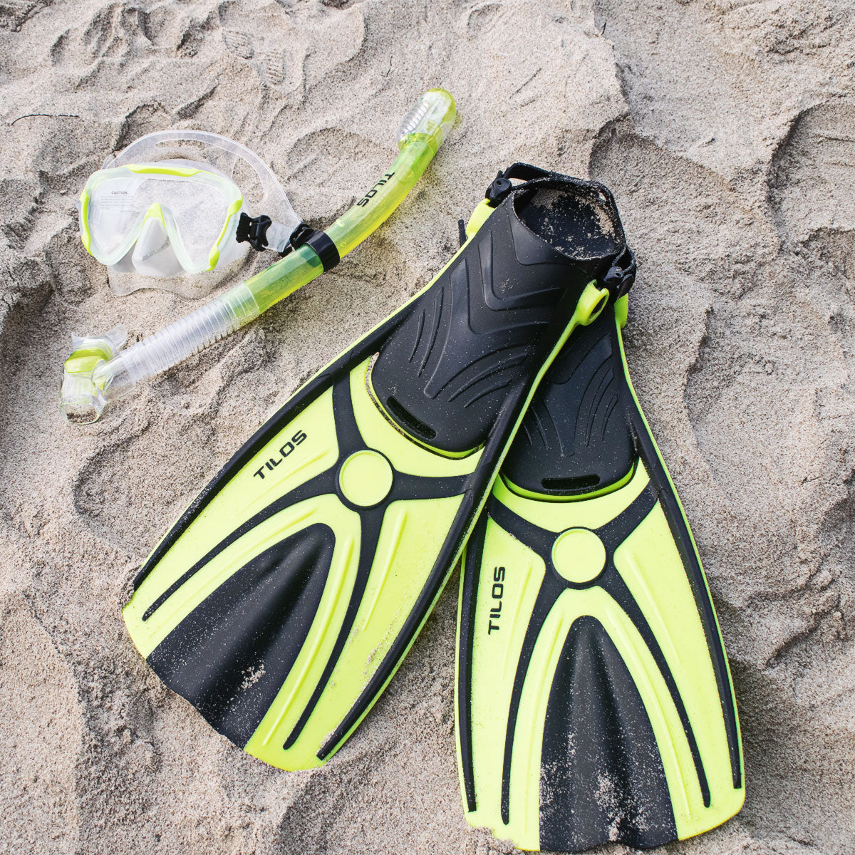 Tilos Aubade Open Heel Fin in yellow — open heel fin, front view showing blade and foot pocket
