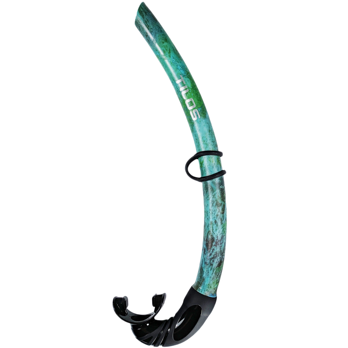 Tilos Spawn Camo Open-Top Snorkel — side profile showing skirt and strap