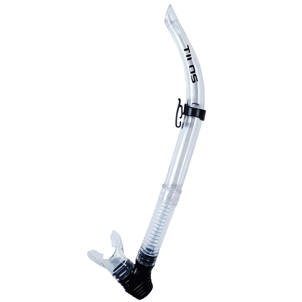 Tilos U-Pro Diver Purge Snorkel in clear — classic J-style snorkel
