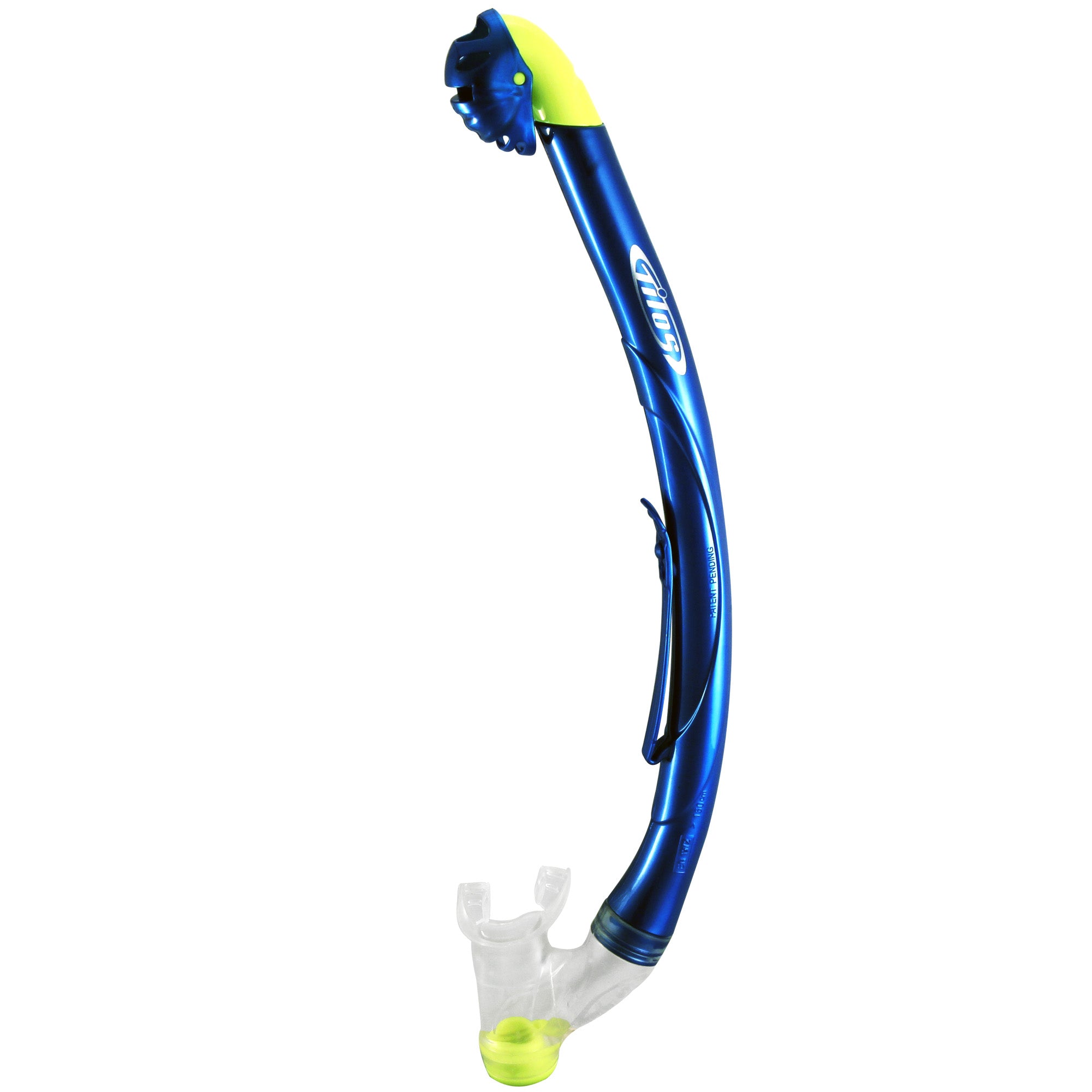 Tilos Oracle Dry Snorkel in yellow — full snorkel showing dry top valve and mouthpiece