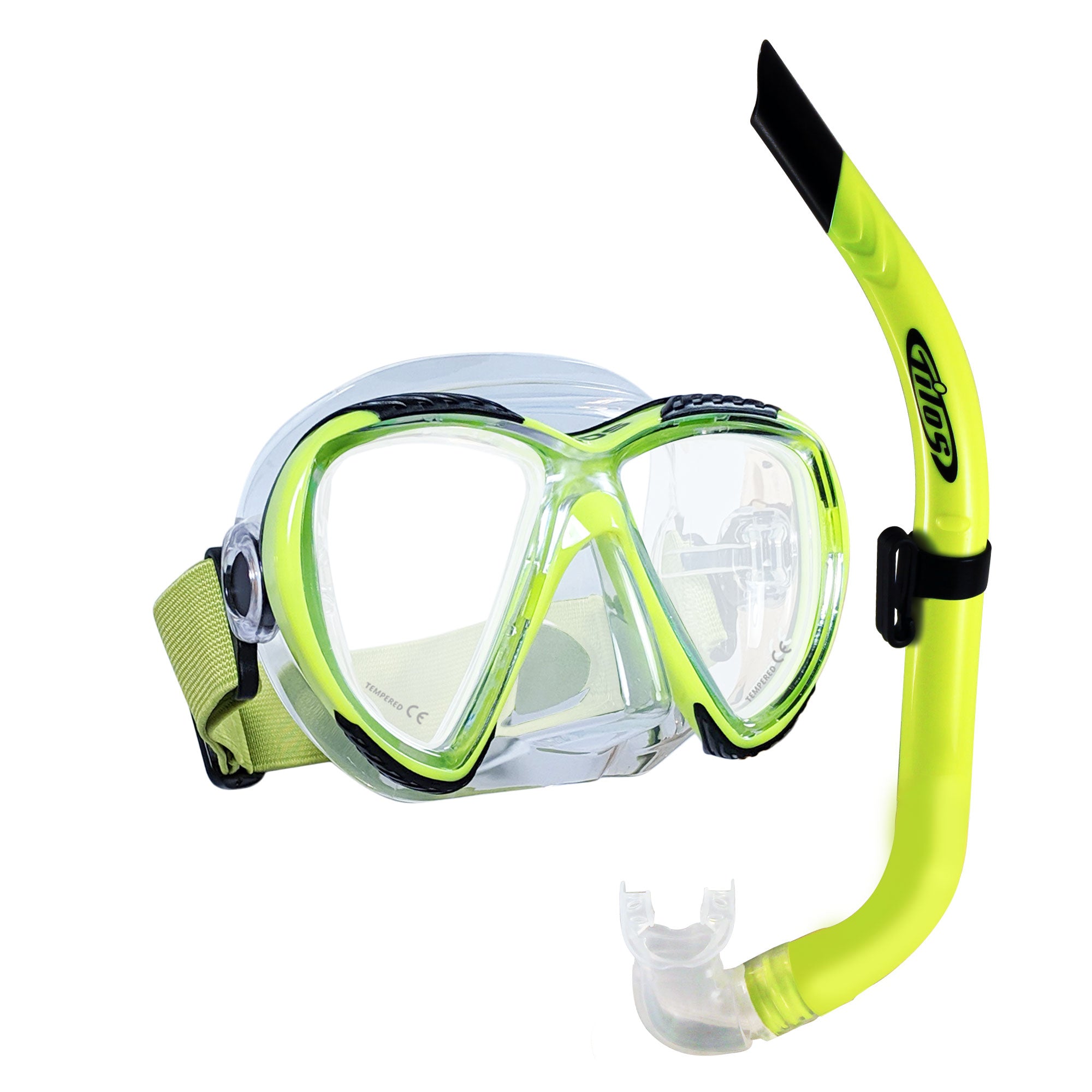 Tilos Cogito Mask with JX2 Snorkel Combo Set in yellow — mask and snorkel set, alternate view