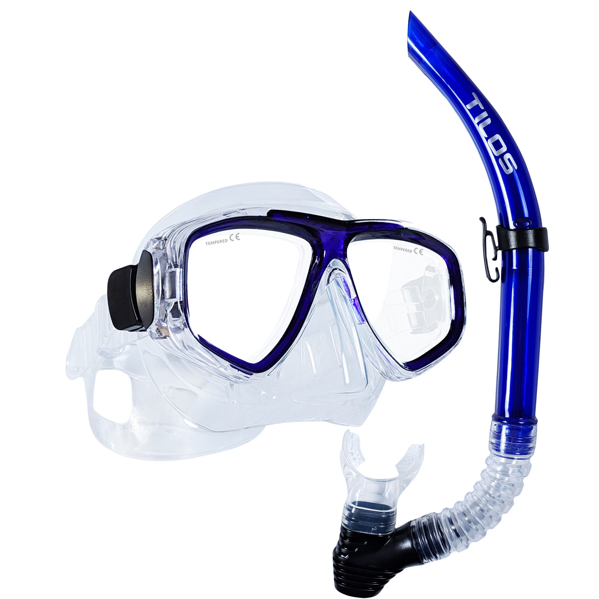 Tilos Fantasia Mask  with U-Pro II Flex Snorkel Combo Set in blue — mask and snorkel set, alternate view