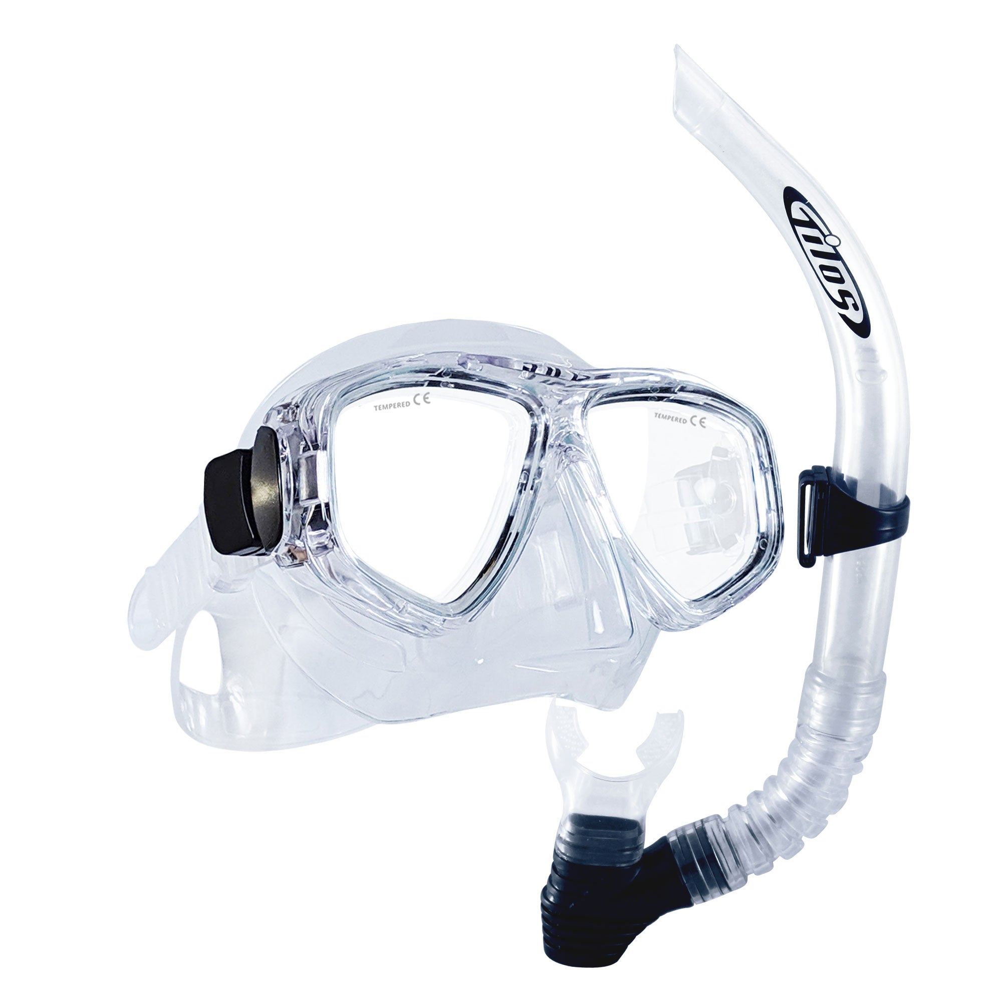 Tilos Fantasia Mask  with U-Pro II Flex Snorkel Combo Set in clear — mask and snorkel set, alternate view