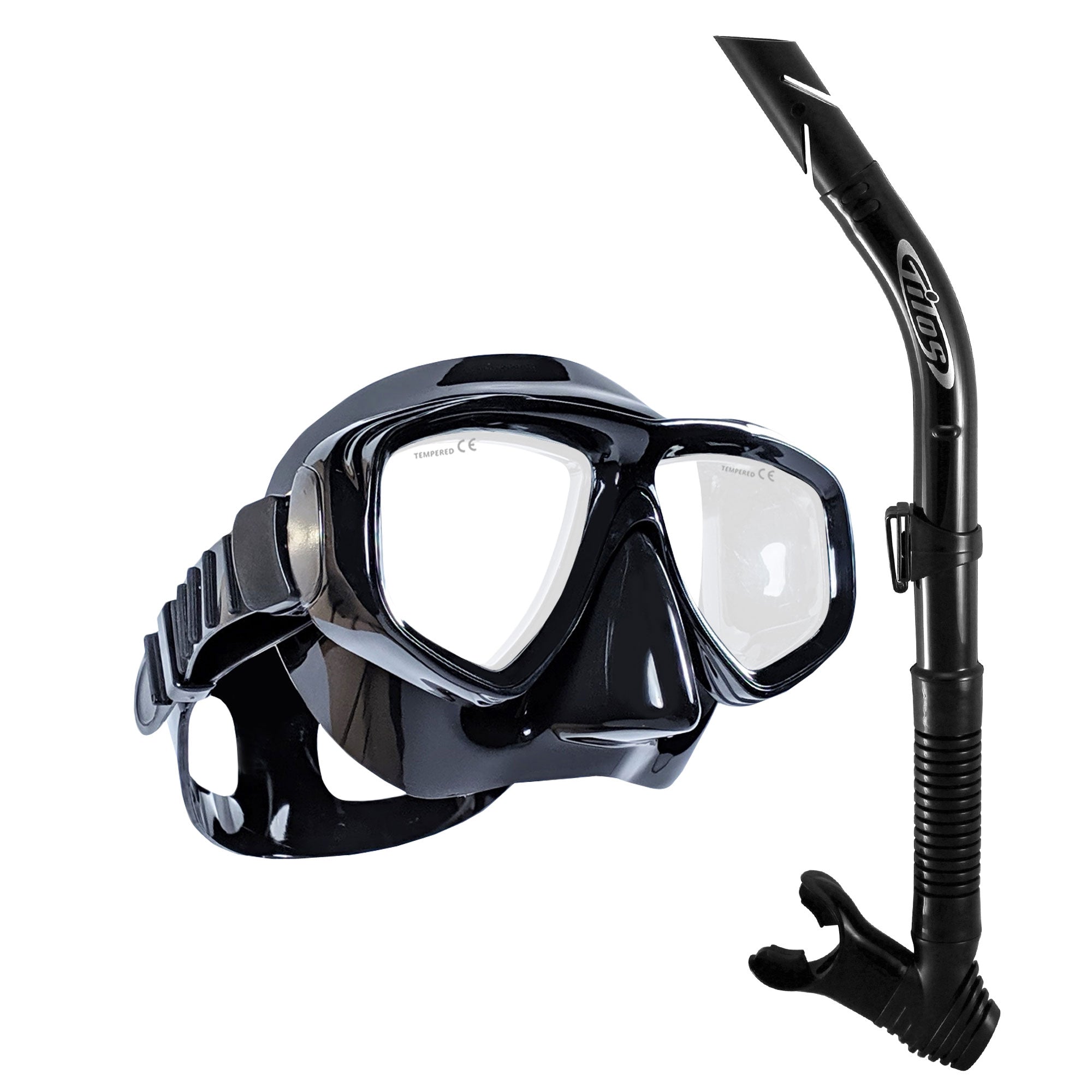 Tilos Fantasia Mask with Splash Snorkel Combo Set in black — mask and snorkel set, alternate view