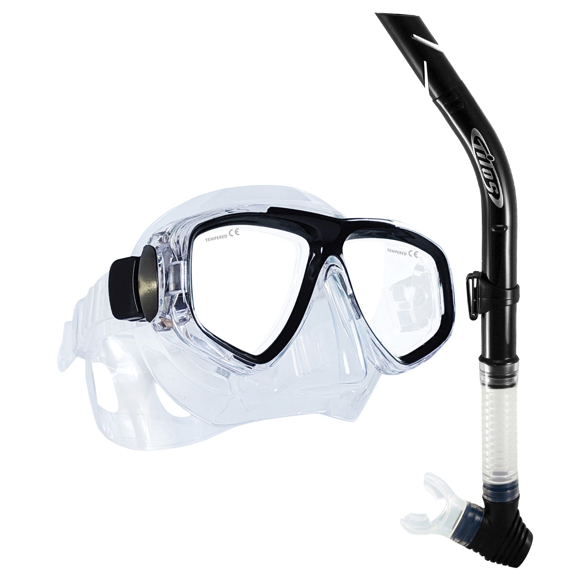 Tilos Fantasia Mask with Splash Snorkel Combo Set in black — mask and snorkel set, alternate view