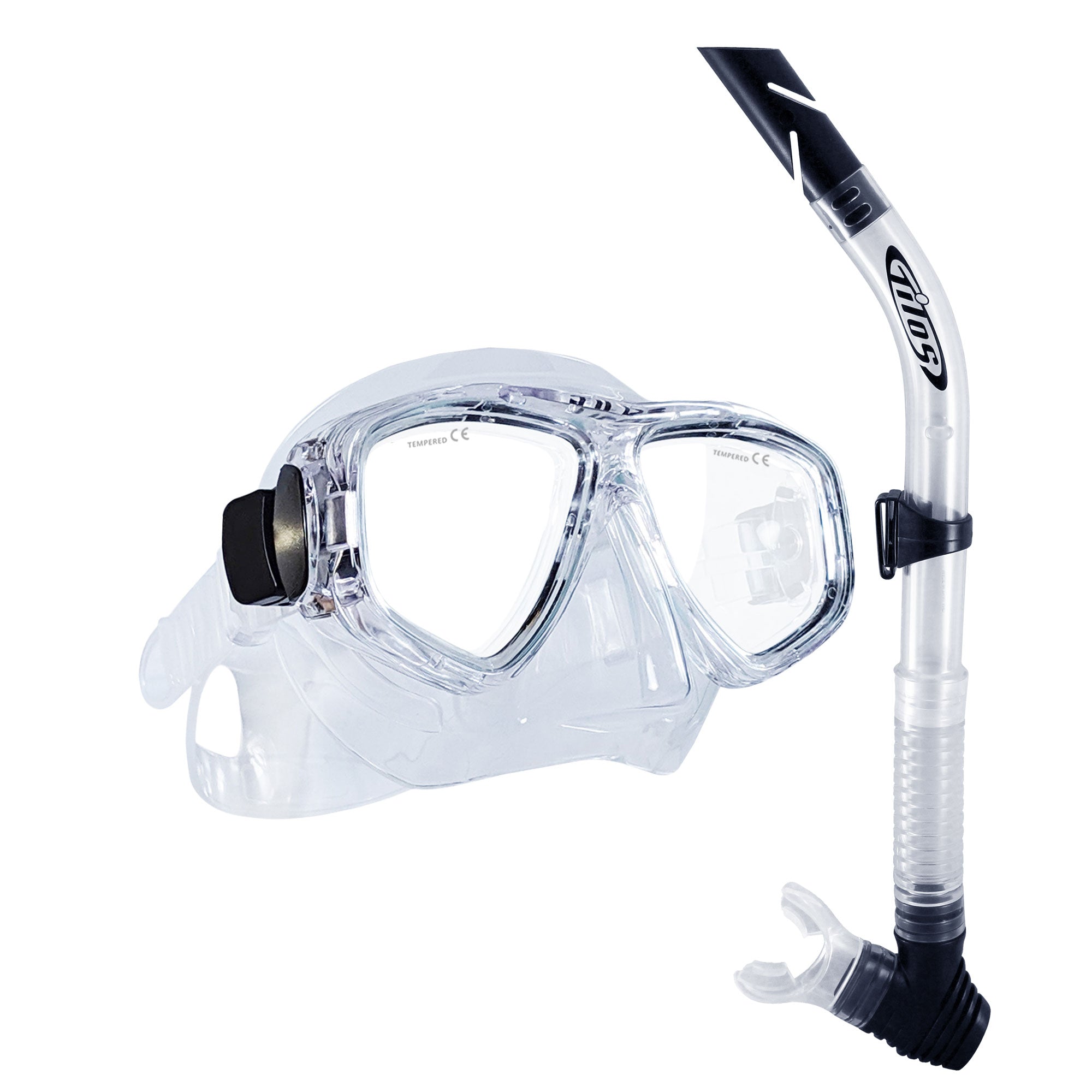 Tilos Fantasia Mask with Splash Snorkel Combo Set in clear — mask and snorkel set, alternate view