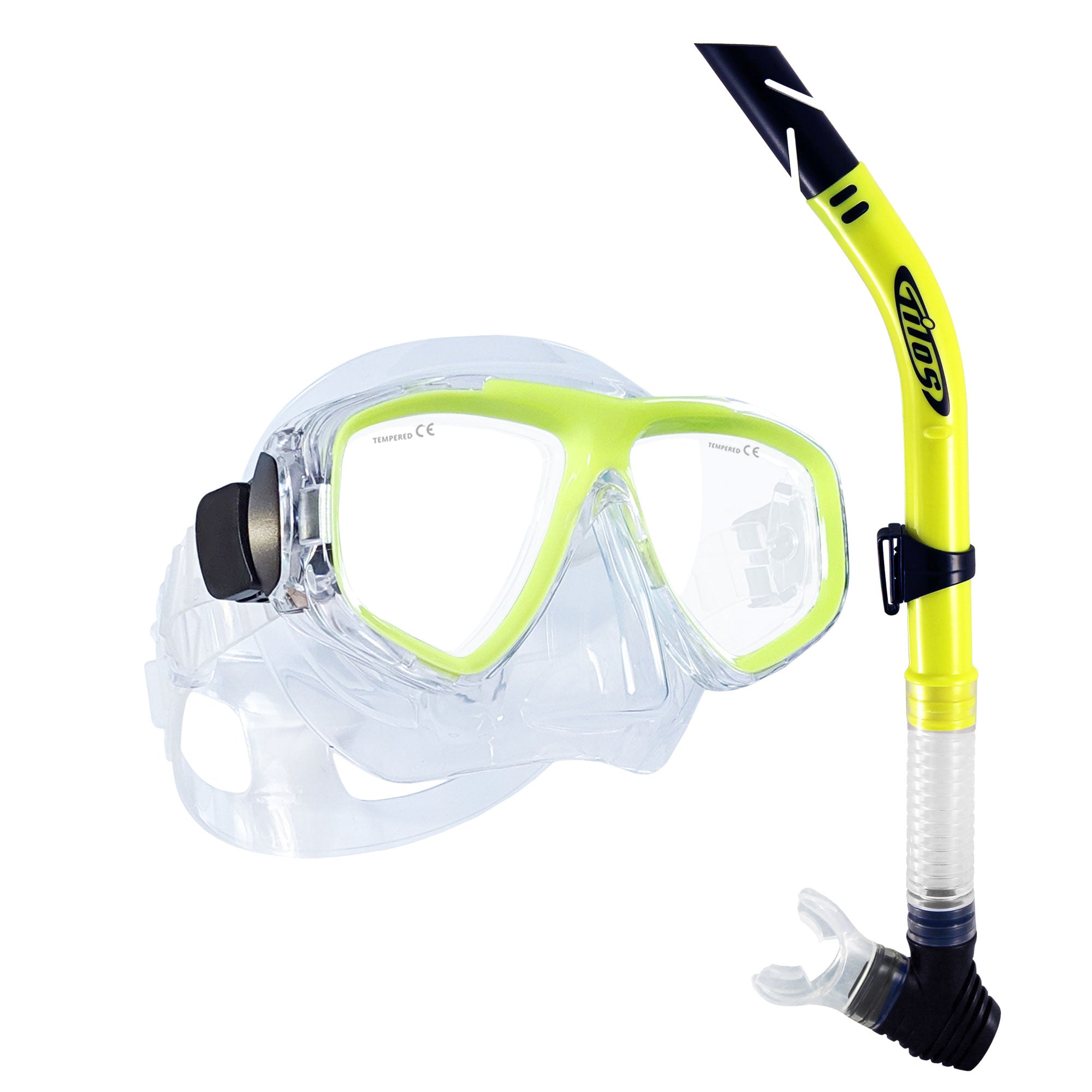 Tilos Fantasia Mask with Splash Snorkel Combo Set in yellow — mask and snorkel set, alternate view