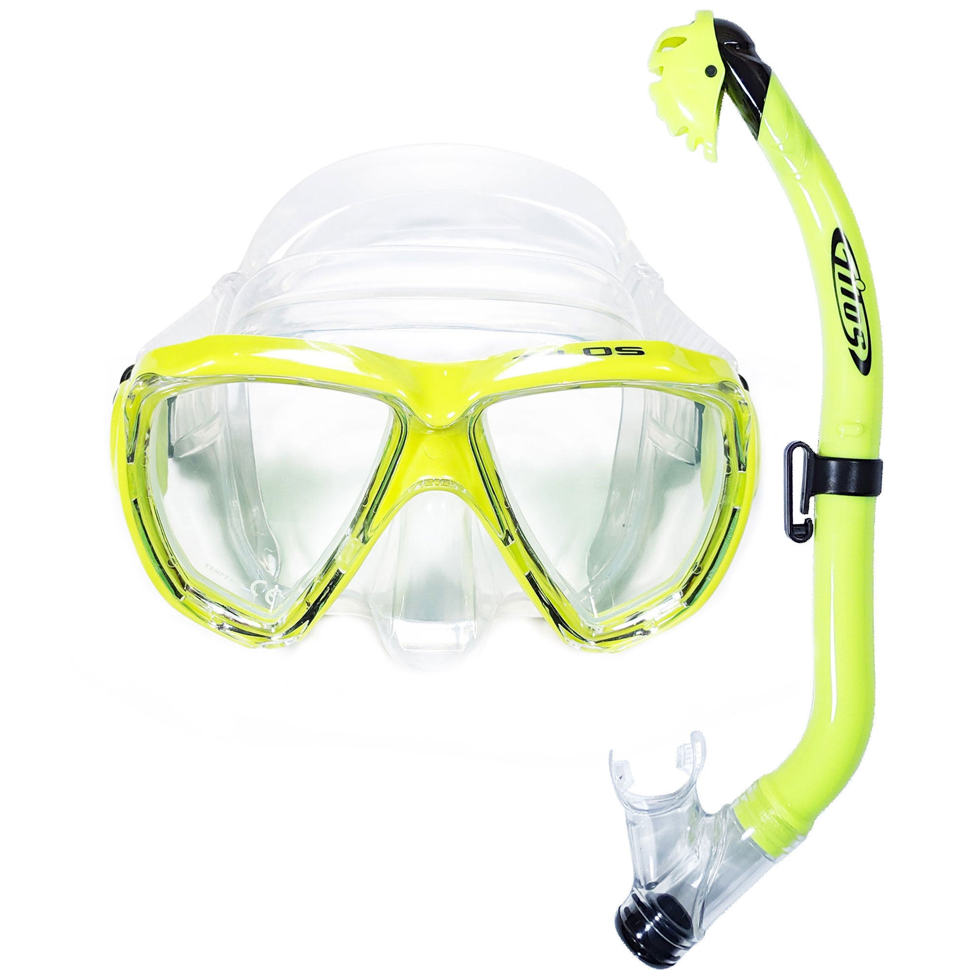 Tilos Cyclops Mask with Oracle Dry Jr. Snorkel JR. Combo in yellow — mask and snorkel set, alternate view