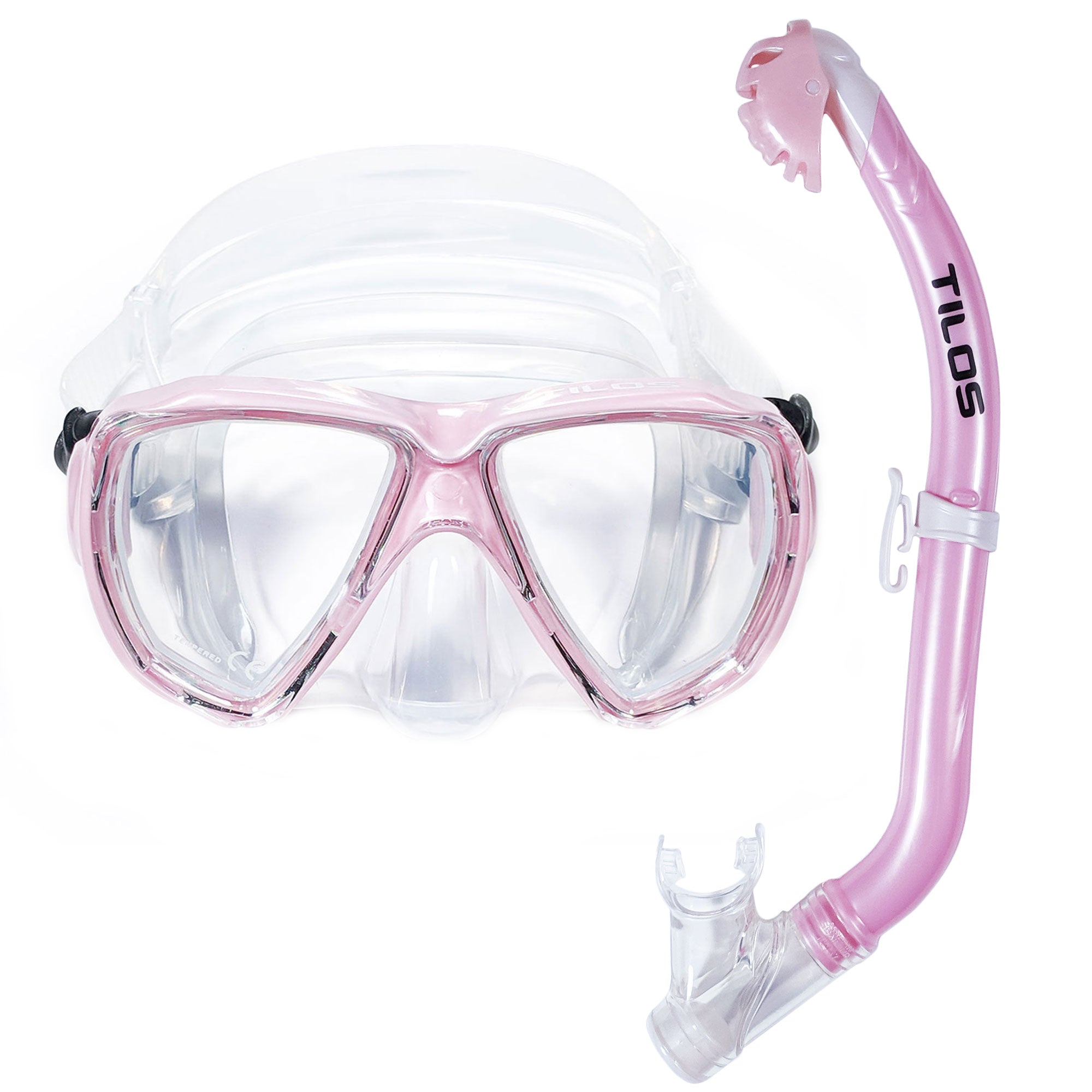 Tilos Cyclops Mask with Oracle Dry Jr. Snorkel JR. Combo in pink — mask and snorkel set, alternate view